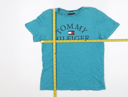 Tommy Hilfiger Boys Blue Cotton Logo T-Shirt Size 164 Short Sleeve