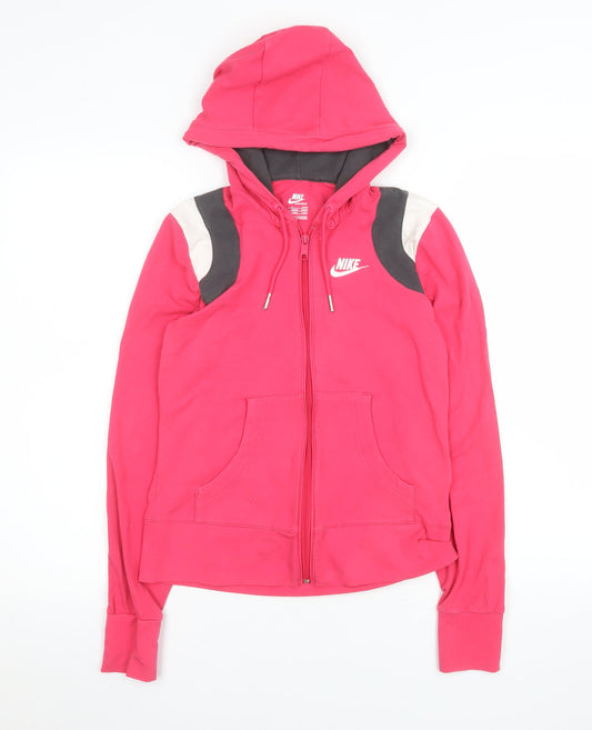 Nike Women's Pink Hooded Full Zip Cotton Blend Jacket Size S