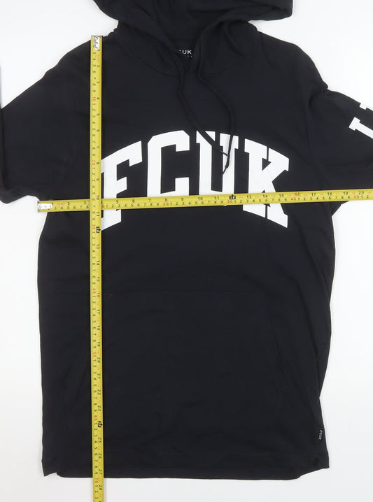 FCUK Women's Black Cotton Pullover Hoodie L Graphic Print Casual
