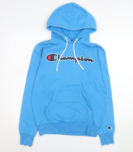 Champion Men's Blue Pullover Hoodie Small Logo Graphic Cotton