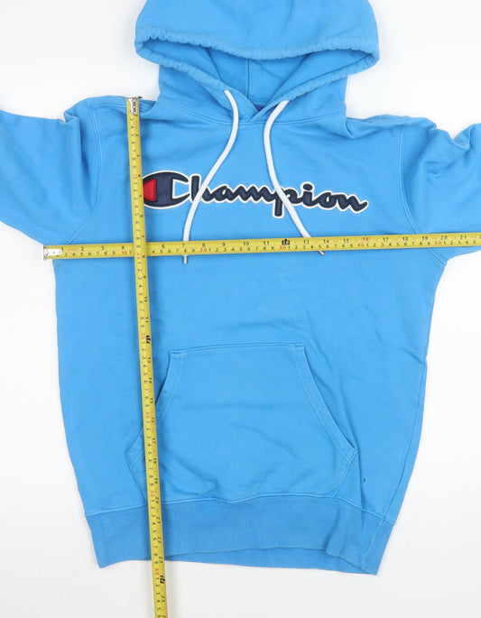 Champion Men's Blue Pullover Hoodie Small Logo Graphic Cotton
