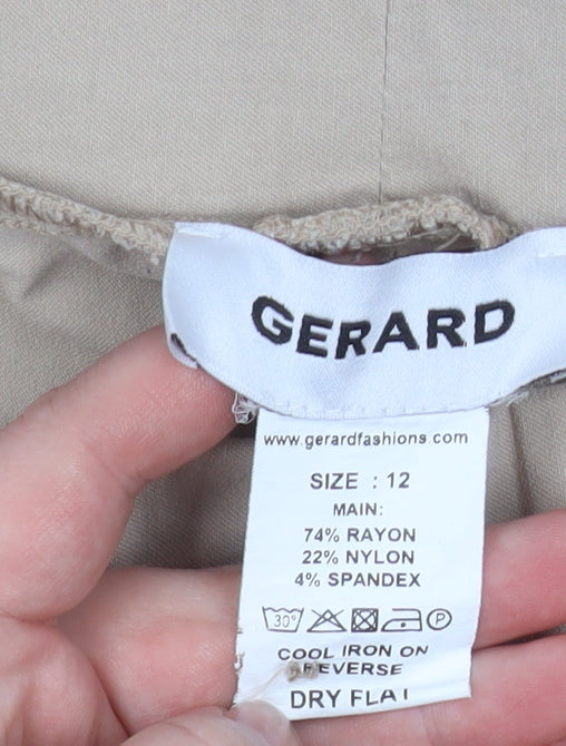Gerard Womens Beige Stretch Cropped Trousers Size 12 Elastic Waist