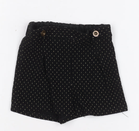 F&F Girls Black Paperbag Shorts 3-4 Years Acrylic Knit Elastic Waist