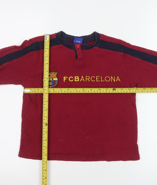 FC Barcelona Boys Red Long Sleeve Henley T-Shirt Size 6 Years