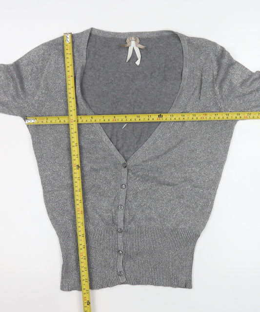 Next Women’s Grey Glitter V-Neck Button Cardigan Size 14