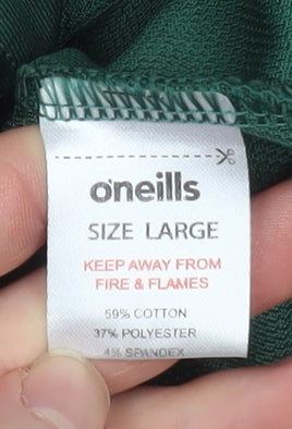Brand and care label for O’Neills Men Green Full Zip Sports Jacket, size L, Cotton Blend