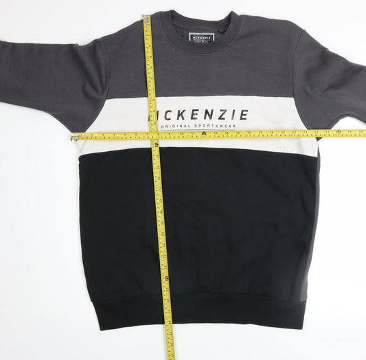 McKenzie Men's Black Grey Colour Block Sweatshirt XL Crew Neck