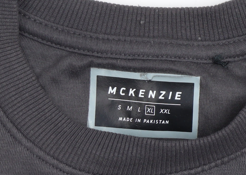 McKenzie Men's Black Grey Colour Block Sweatshirt XL Crew Neck