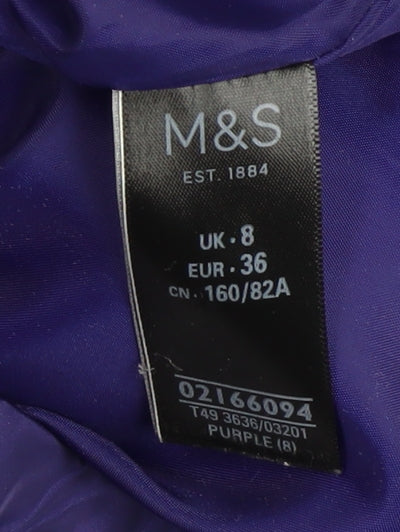 Marks and Spencer Womens Purple Puffer Jacket Size 8 Hooded Quilted Coat