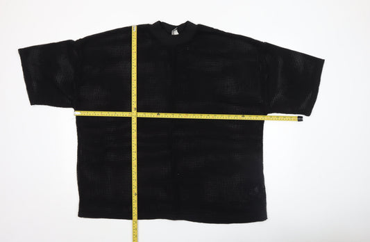 ASOS Women Black Mesh High Neck Blouse Size 20 Short Sleeve