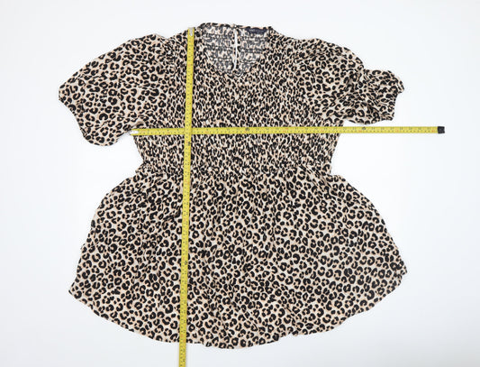 Marks and Spencer Women’s Beige Leopard Print Smocked Tunic Top Size 22