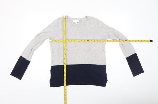 The White Company Womens Grey Navy Colour Block Jumper Size 8 Cotton Blend