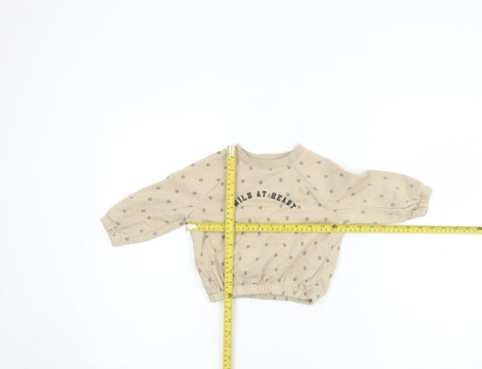 Dunnes Unisex Beige 'Wild At Heart' Long Sleeve Pullover T-Shirt 9-12 Months