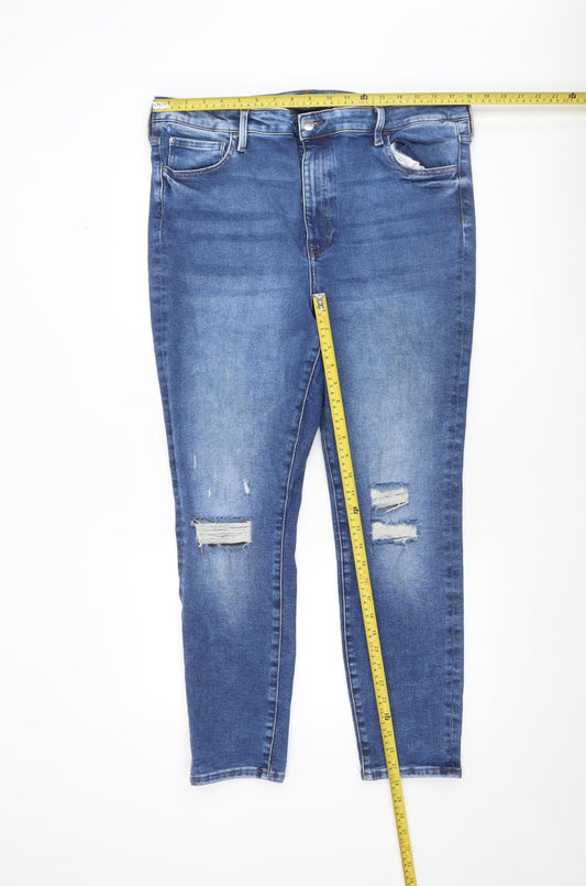 H&M Womens Blue Skinny Jeans Size 14 Distressed Stretch Denim
