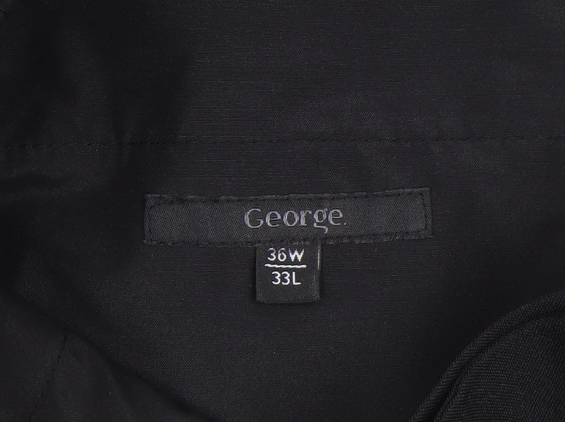 George Men's Black Regular Fit Dress Trousers 36W 33L Polyester