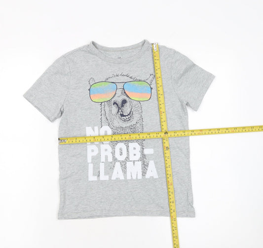 GAP Kids Boys Grey No Prob-llama Graphic Short Sleeve T-Shirt M