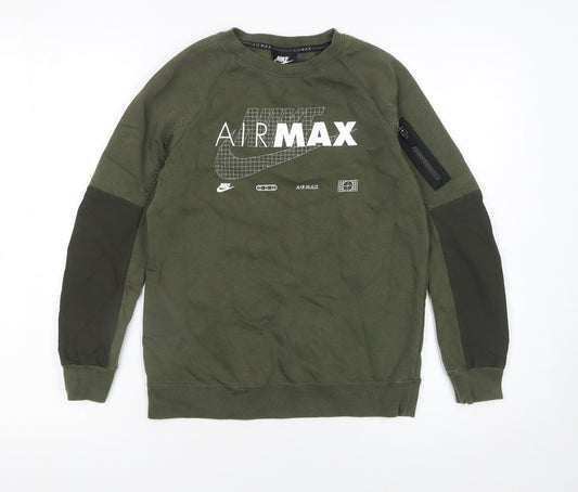 Nike Boys Green Air Max Pullover Sweatshirt M Regular Fit Fleece
