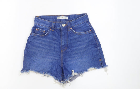 Additional front view of Denim Co Women's Blue High Rise Cut-Off Denim Shorts, size 4