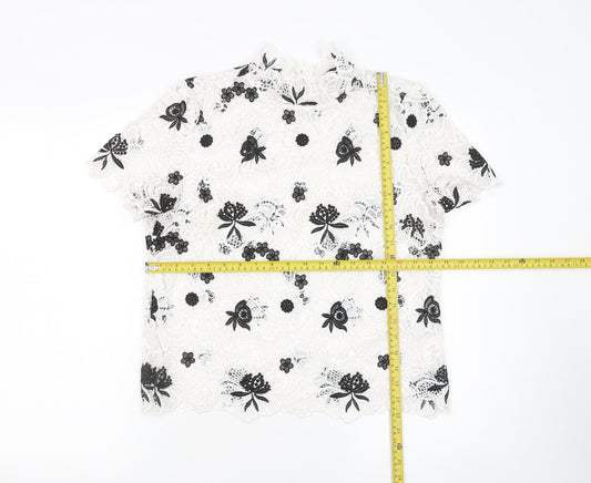 Very Women White Lace Floral Short Sleeve Blouse UK 12