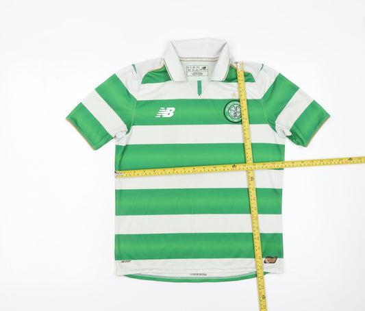New Balance Boys Green Striped Collared Football Jersey Size 146