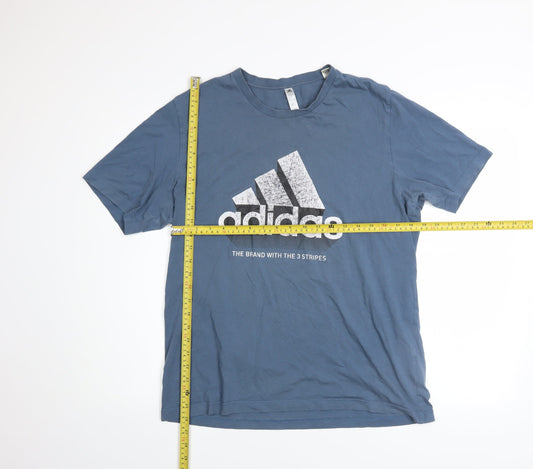 Adidas Mens Blue Crew Neck Graphic Print Cotton T-Shirt Size M