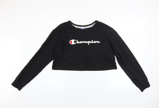 Champion Women Black Cropped Pullover Sweatshirt Medium