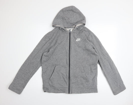 Nike Boys Grey Full Zip Hoodie XL 158-170cm Cotton Fleece Sweatshirt