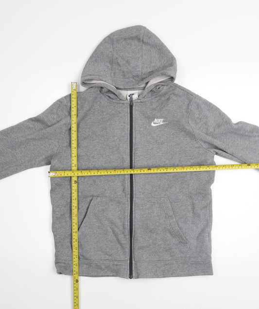 Nike Boys Grey Full Zip Hoodie XL 158-170cm Cotton Fleece Sweatshirt
