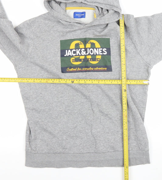 Jack & Jones Men's Grey Pullover Hoodie L Graphic Print Casual