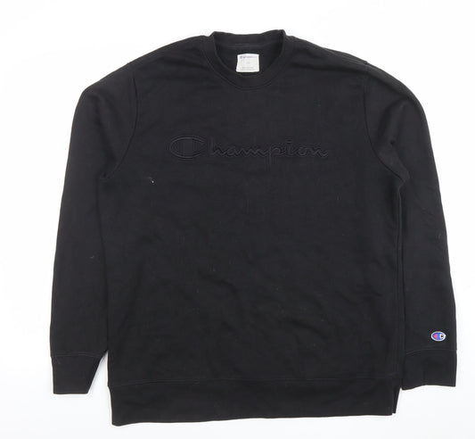 Champion Men's Black Large Crew Neck Sweatshirt Pullover Logo