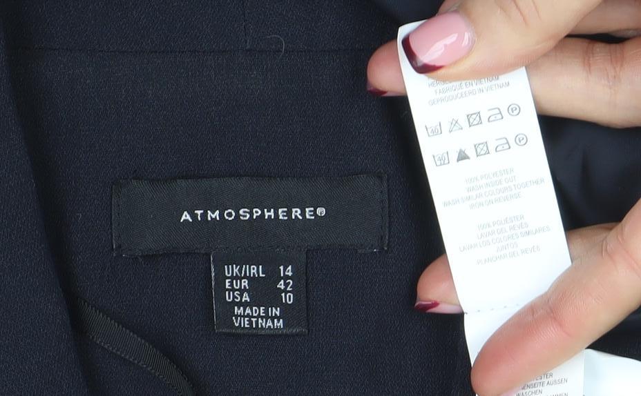 Brand and care label for Atmosphere Women's Black, size 14, Single Breasted Shawl Blazer