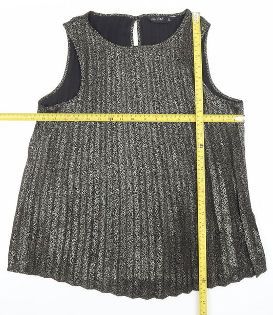 F&F Women Black Pleated Metallic Sleeveless Tunic Blouse UK 10