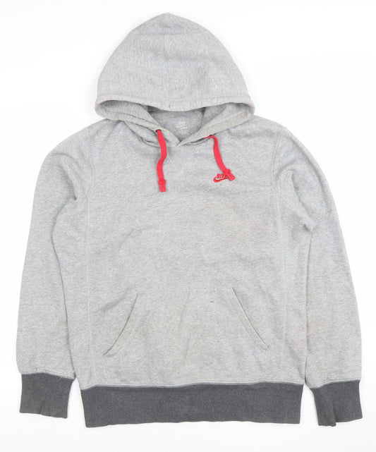 Nike Women's Grey Pullover Hoodie Small Red Drawstring Cotton Blend