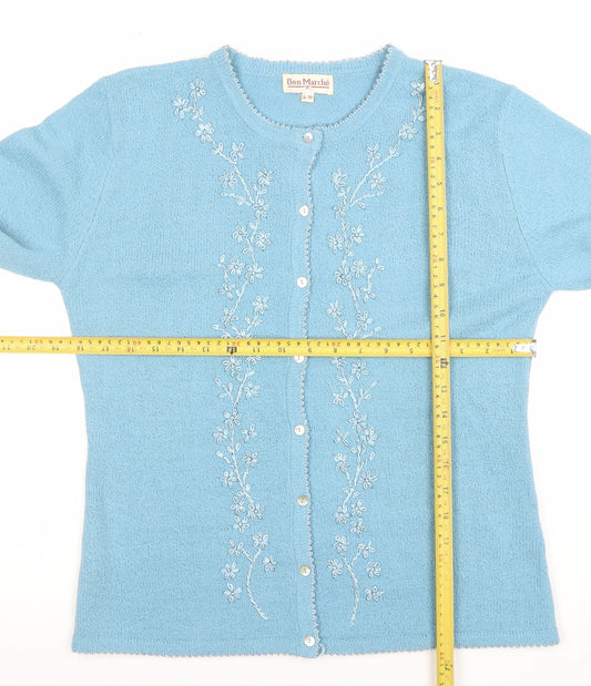 Bon Marché Women's Blue Embroidered Cardigan S/M Acrylic Viscose