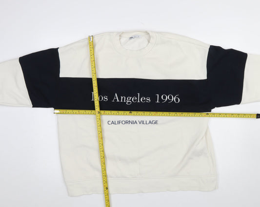 Zara Women Ivory and Black Colourblock Los Angeles 1996 Sweatshirt M