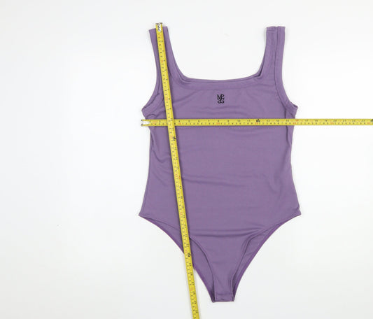 Missguided Women Purple Ribbed Bodysuit Large Sleeveless Scoop Neck