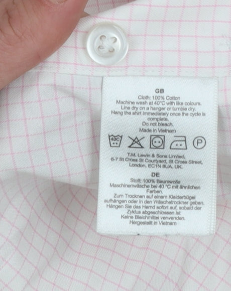 T.M. Lewin Men's Pink Check Slim Fit Non-Iron Dress Shirt 15in Collar