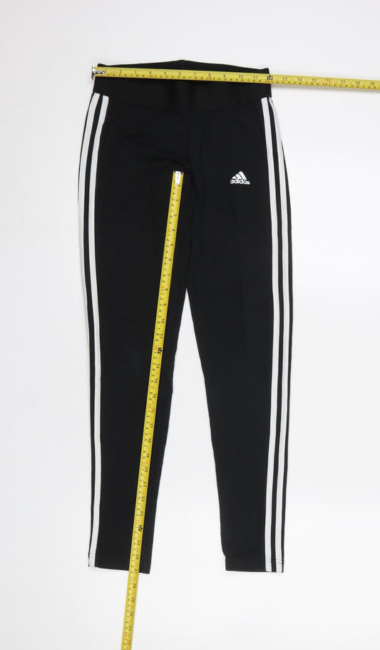 Adidas Womens Black Leggings S Elastic Waist 3-Stripes Activewear