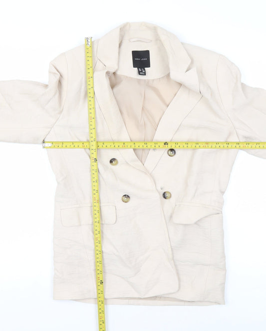 New Look Women Beige Double-Breasted Blazer UK 8 Viscose Mix