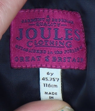 Joules Girls Blue Hooded Faux Fur Trim Puffer Jacket 6 Years