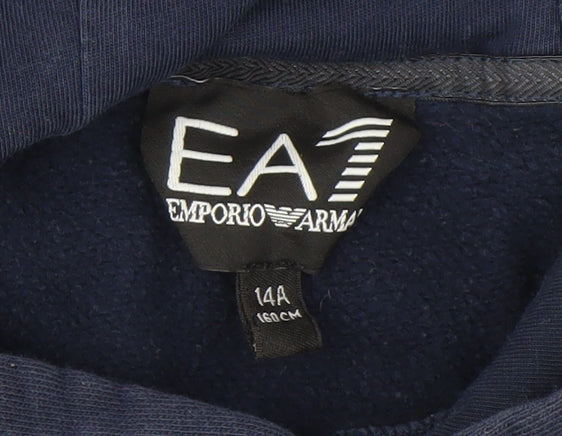 Additional view of Emporio Armani EA7 boys’ navy blue pullover hoodie, size 14, years cotton blend
