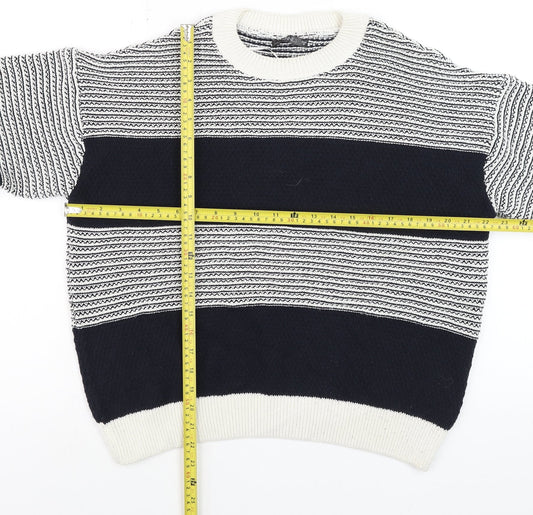 Dunnes Men’s Blue White Striped Crew Neck Knit Jumper Size M