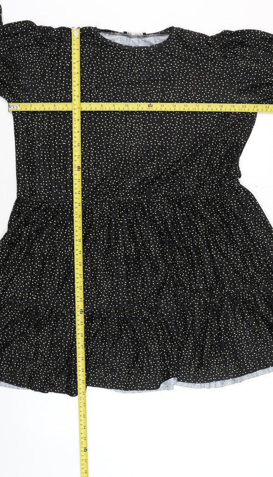 Zara Womens Black Polka Dot Ruffle Tunic Blouse Size S