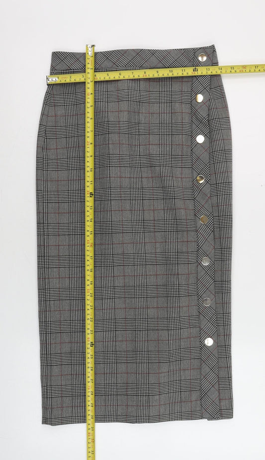 Zara Woman Grey Check Midi Pencil Skirt Women’s S Business Style