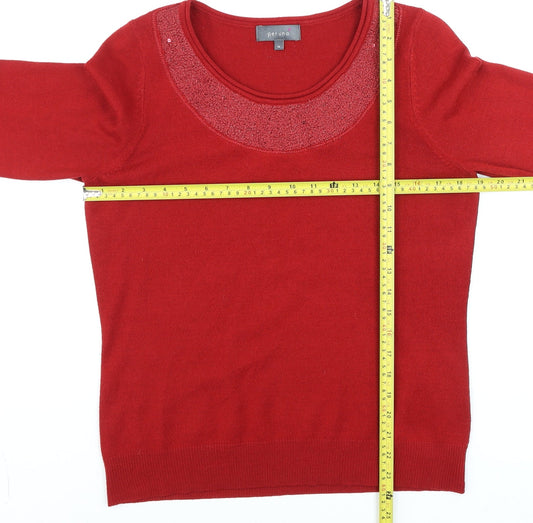 Marks and Spencer Per Una Women Red Size 14 Sequin Trim Pullover Jumper