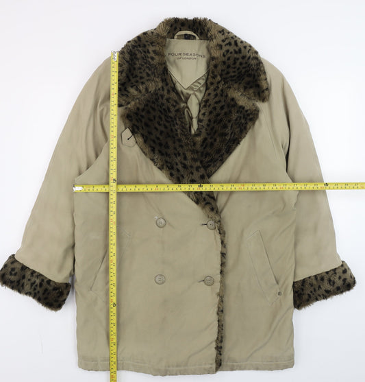 Four Seasons of London Women’s Beige Faux Fur Trim Double Breasted Coat M