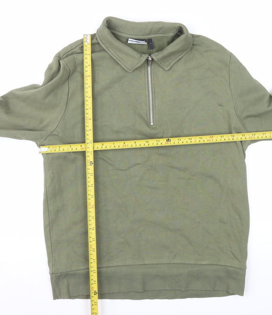 ASOS DESIGN Men's Green 1/4 Zip Collared Sweatshirt Size M