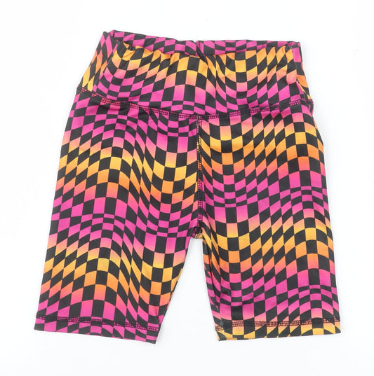 Dunnes Girls Black Multi Biker Shorts 7-8 Years Polyester Stretch
