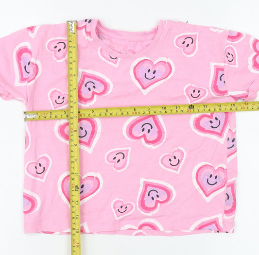 Dunnes Stores Girls Pink Heart Print Cotton T-Shirt 4-5 Years