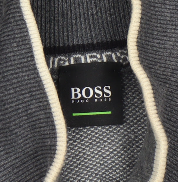 Hugo Boss Men's Grey 1/2 Zip Wool Cotton Jumper M